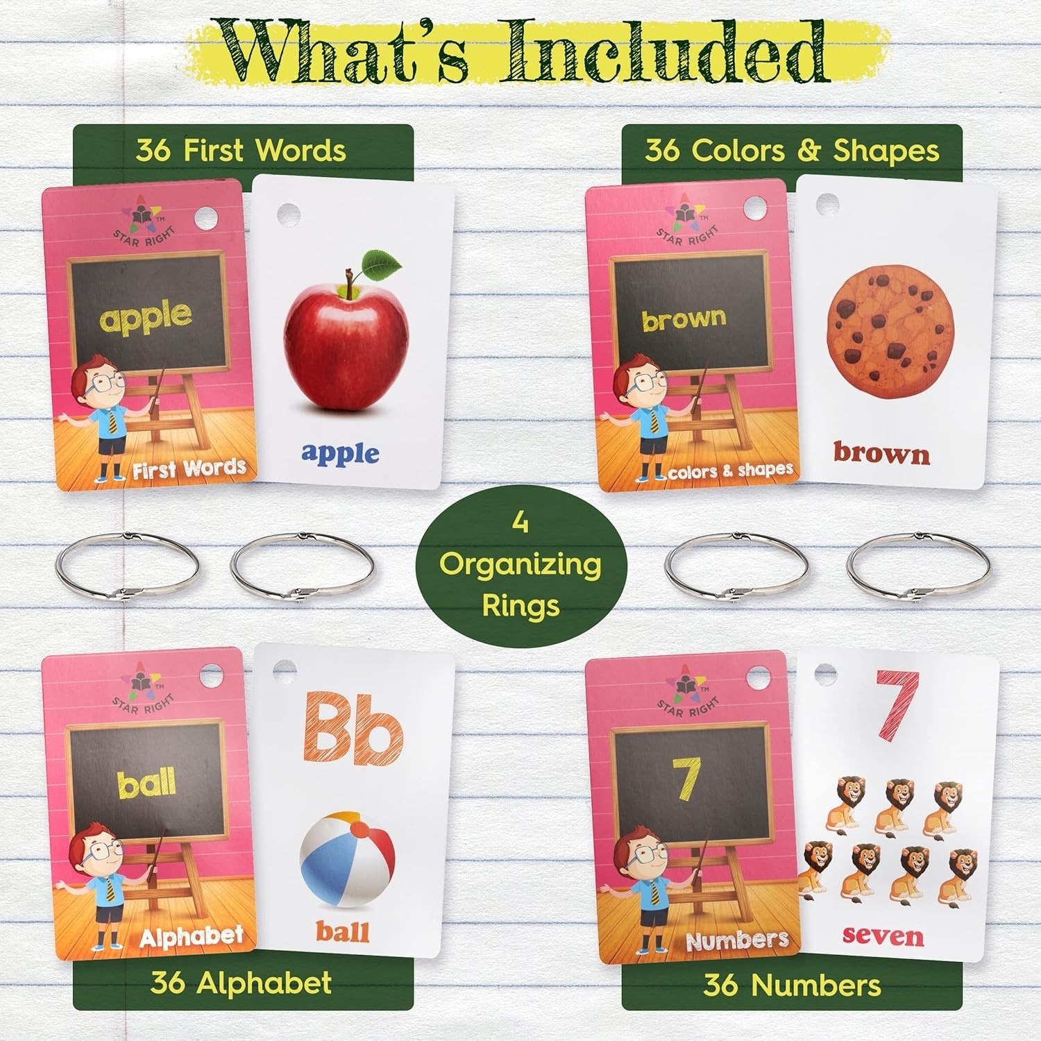 Flash Cards Set of 4 – Numbers, Alphabets, First Words, Colors & Shapes – Val…