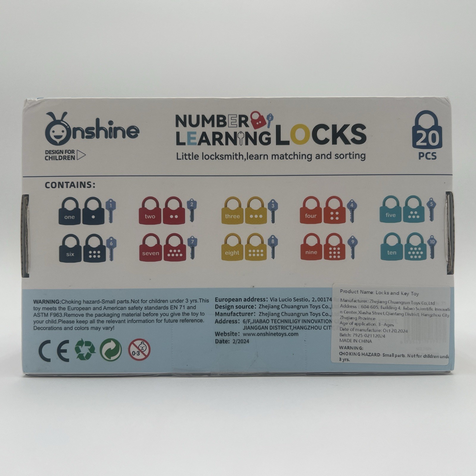 Onshine Kids Numeric Locks Learning Keys Early Education Matching New