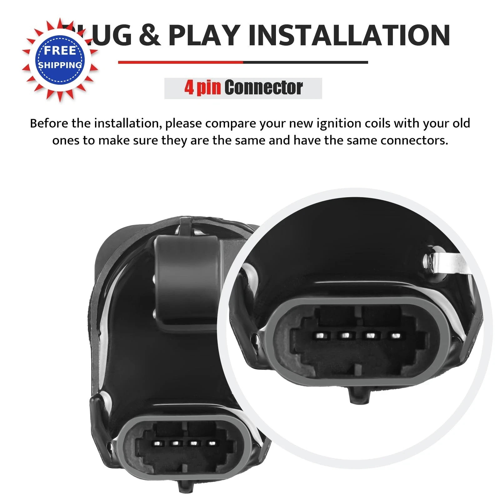 Ignition Coil Pack Compatible with Chevy Silverado GMC Sierra 2007-2017 Round