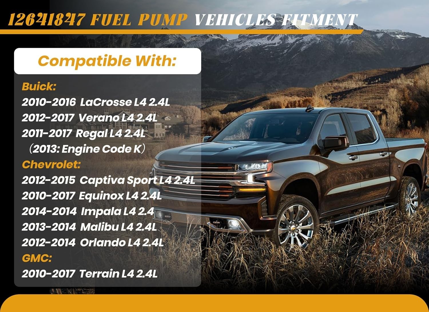 High Pressure Fuel Pump Compatible with Buick Sport & GMC Terrain 2010-2017 2.4L