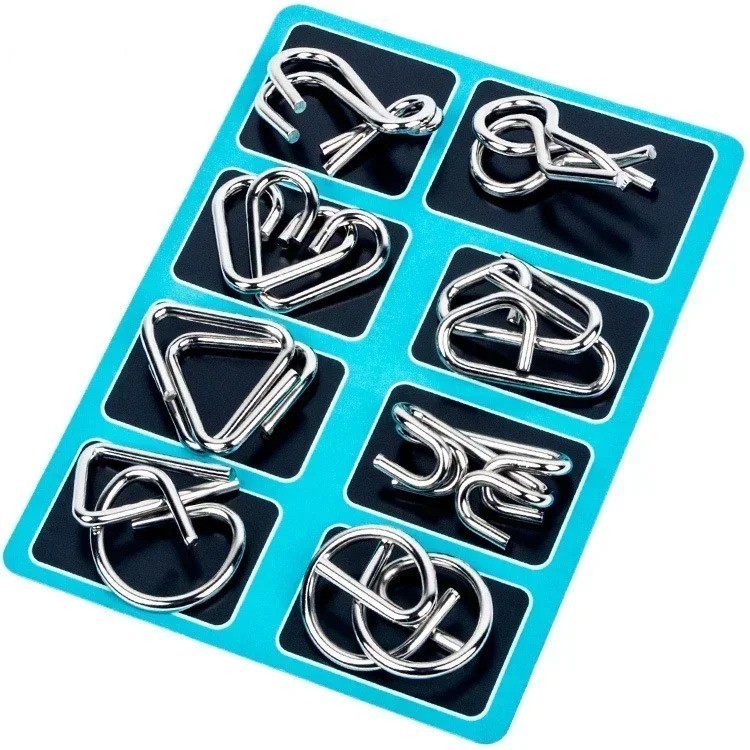 8Pcs/Set Metal Montessori Puzzle Wire IQ Mind Brain Teaser Puzzles Children Adul