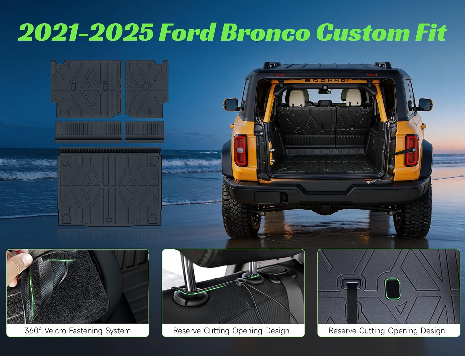 Cargo Trunk Mat Backrest for Ford Bronco 4 Door 2021 2026