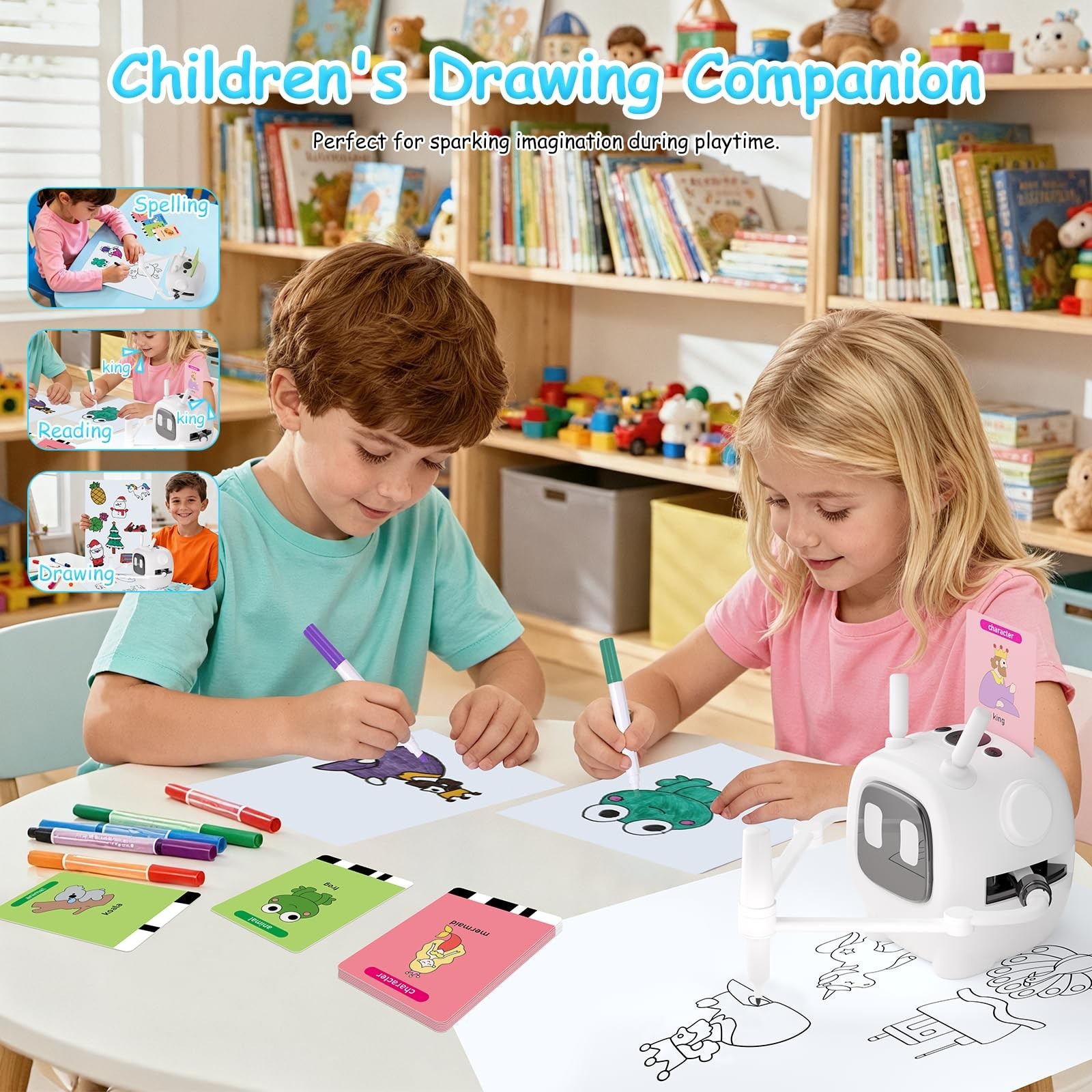 Interactive Drawing Robot for Kids – Auto Drawing Machine, 192 Cards & 10 Pens,
