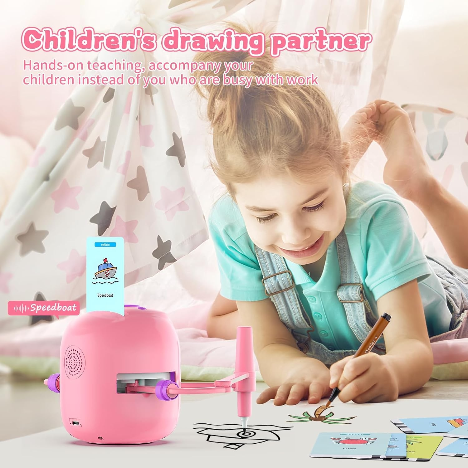 Interactive Educational Drawing Robot Montessori Learning Toy 150 Word Cards