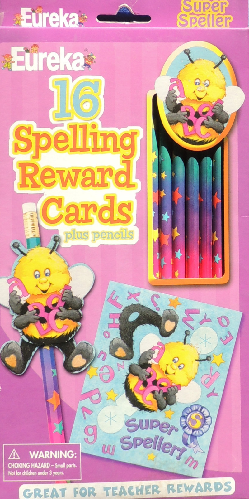 16 Spelling Reward Cards & Pencils Great for Teachers! Eureka Super Speller NIP