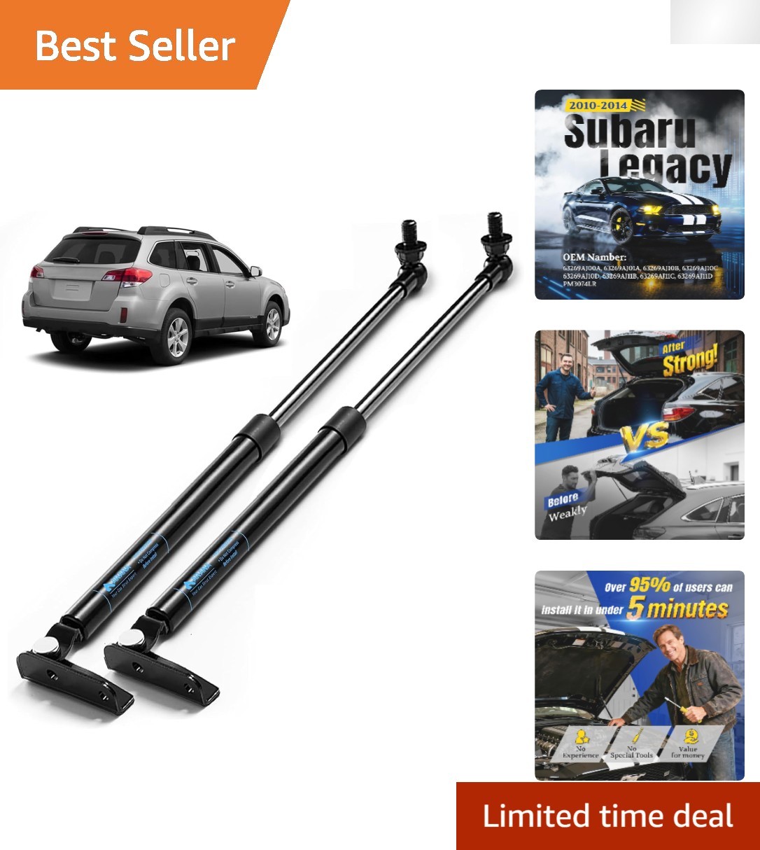 Durable Carbon Steel Rear Hatch Lift Support Struts for Subaru Legacy & Outback