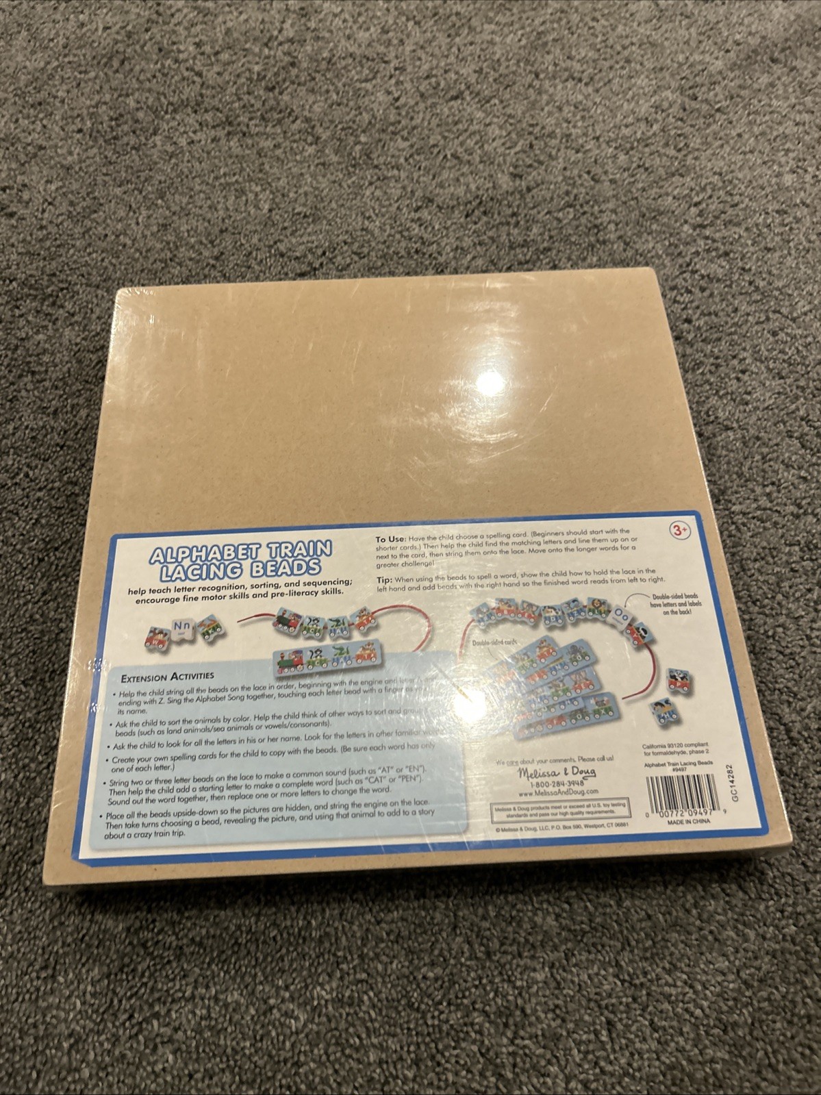 NEW-Melissa & Doug Alphabet Train Lacing Wood Train Beads in Wooden Box-Sealed