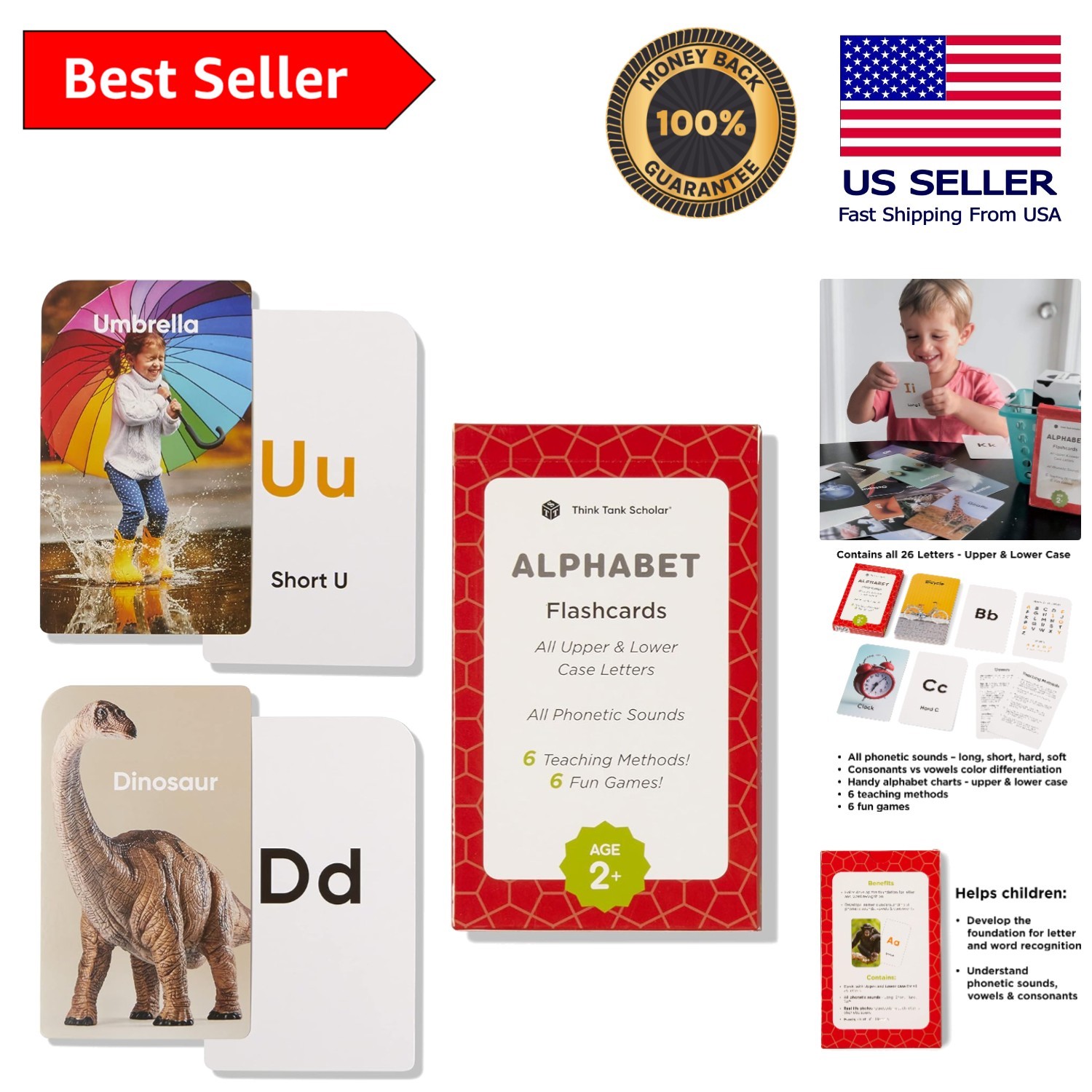 Durable ABC Flash Cards for Ages 2-6 – Phonics and Speech Development Tool
