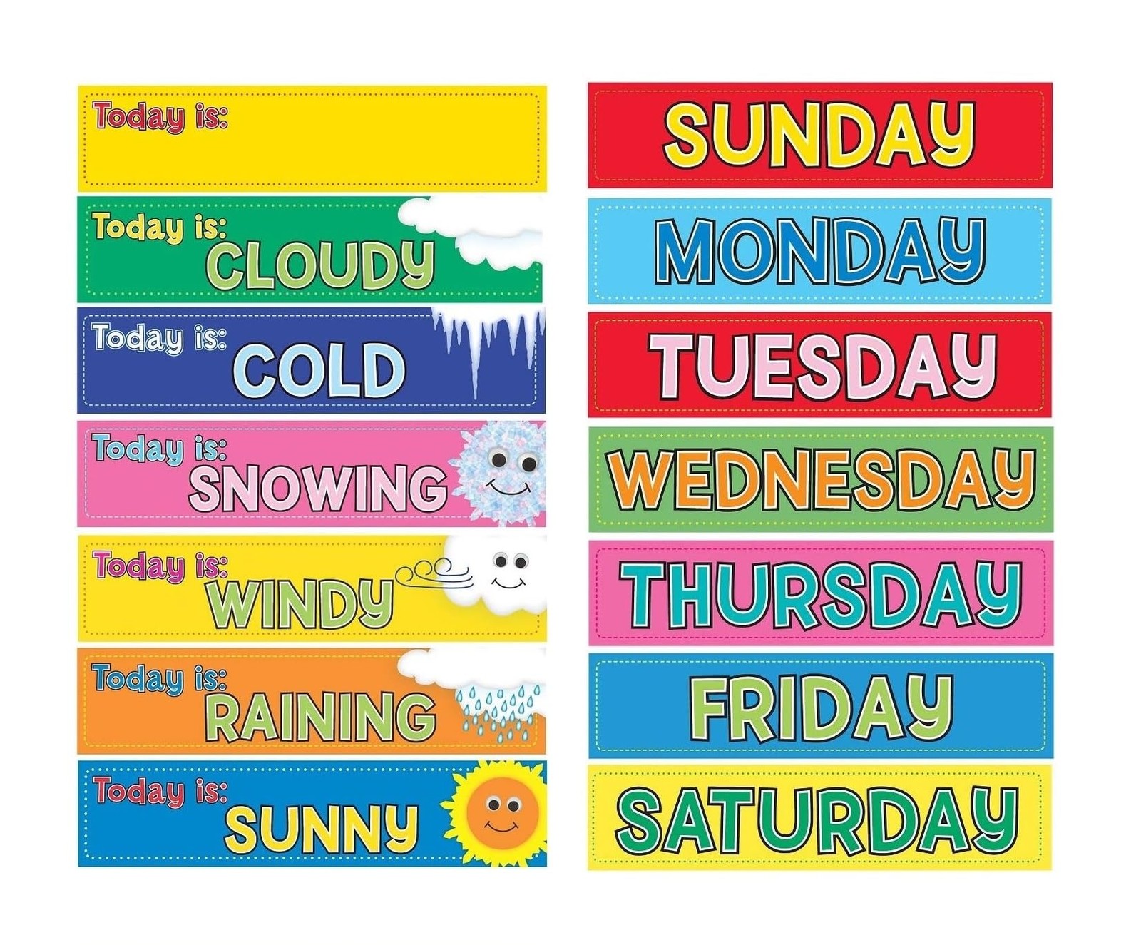 Hygloss 14 Pcs Daily Wall Calendar Cards 7 Days Week 7 Weather Cards Classroom