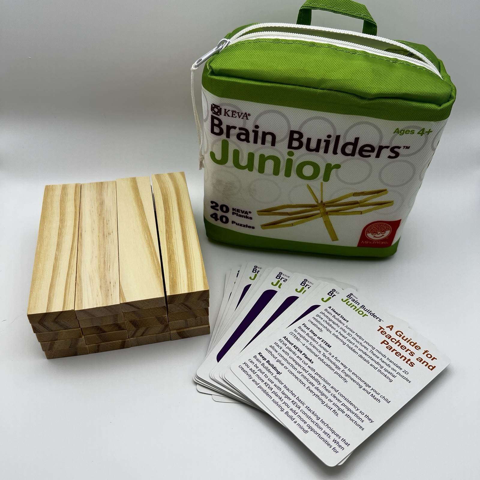 Brain Builders Junior Wooden Planks STEM Building Educational Toy w Cards Case