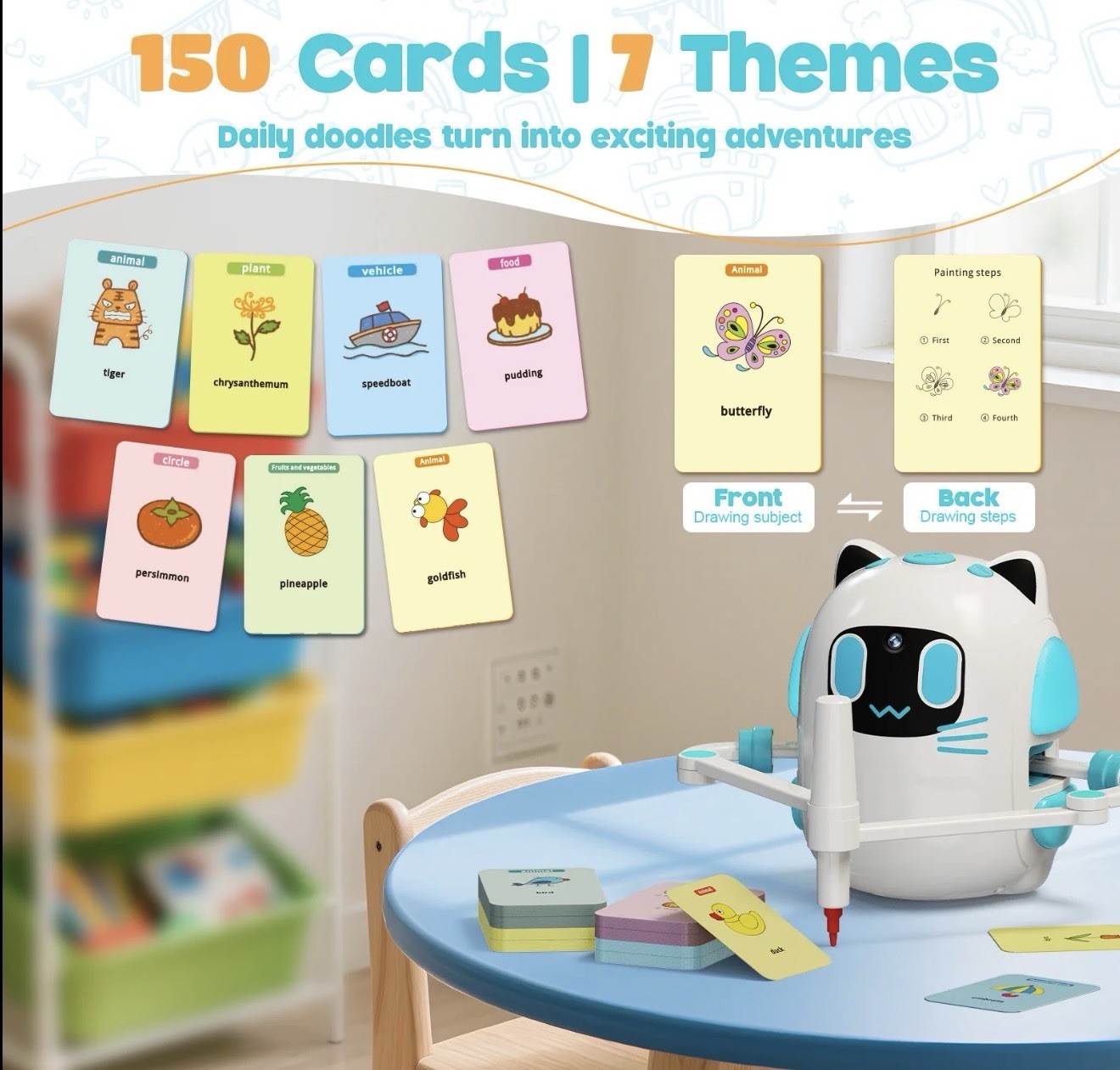 Drawing Robot for Kids 150 Learning Cards 12 Colorful Pens Voice Interactive NEW