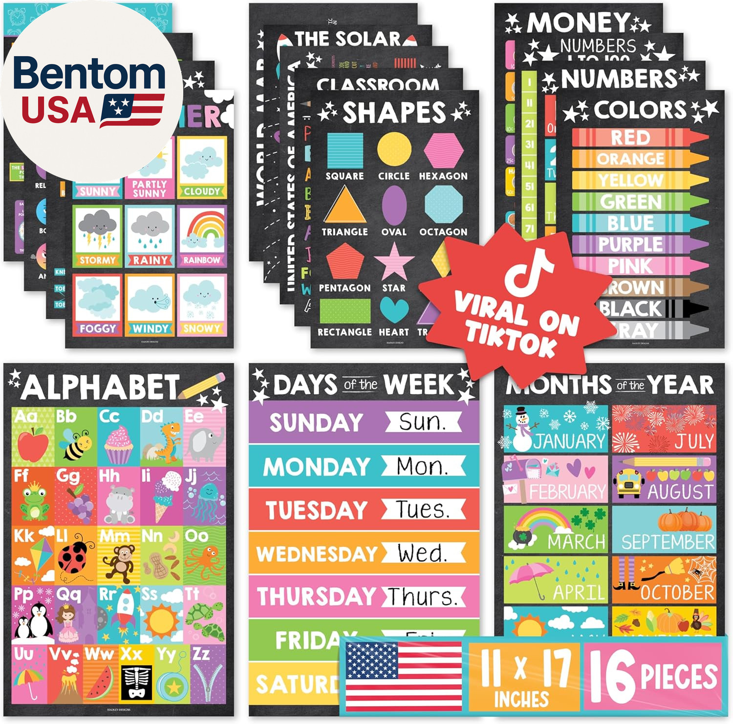 16 Educational Posters for Classroom Must Haves – Laminated Pre-K Posters for To