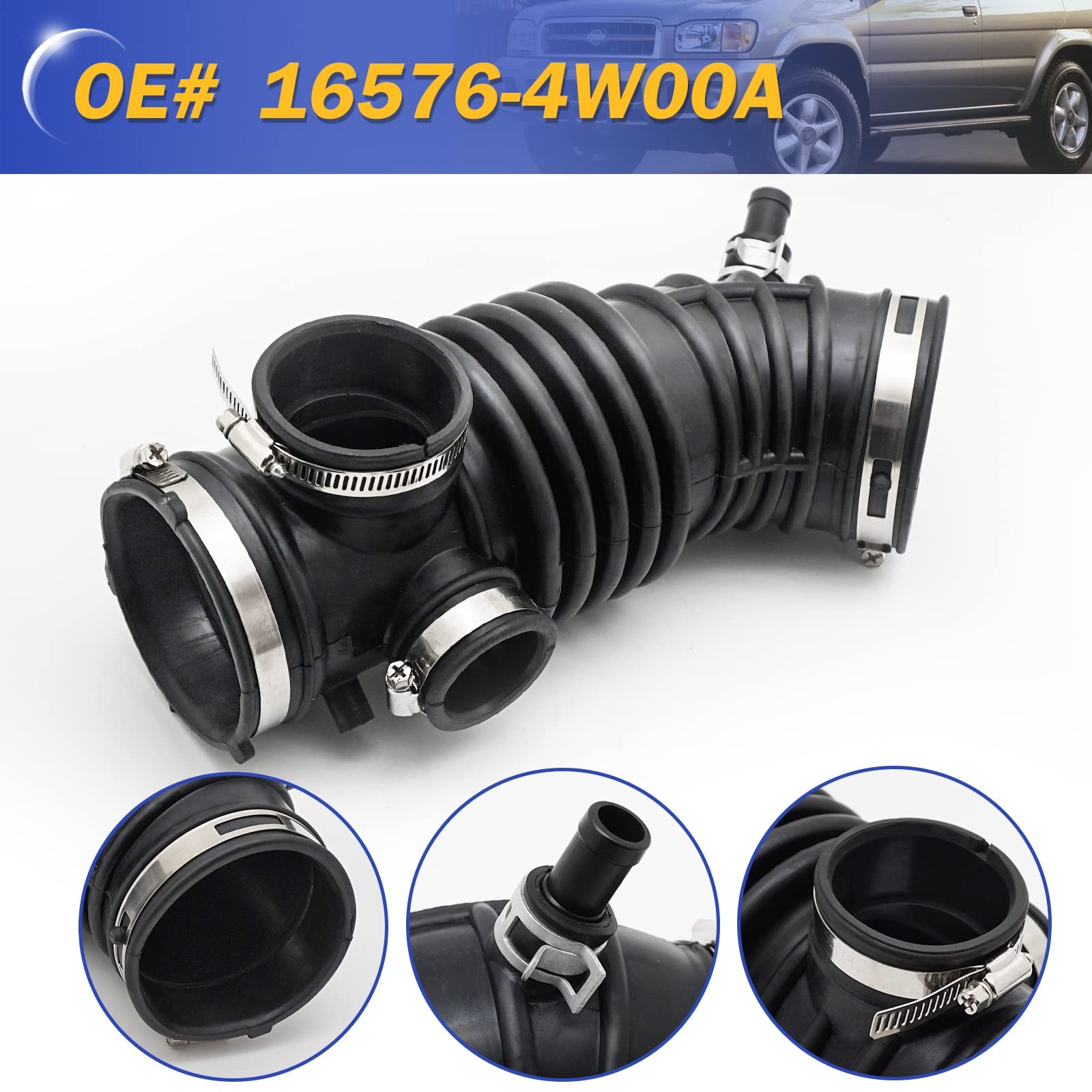Air Cleaner Intake Hose For 01-03 Infiniti QX4/Nissan Pathfinder 3.5L, Black