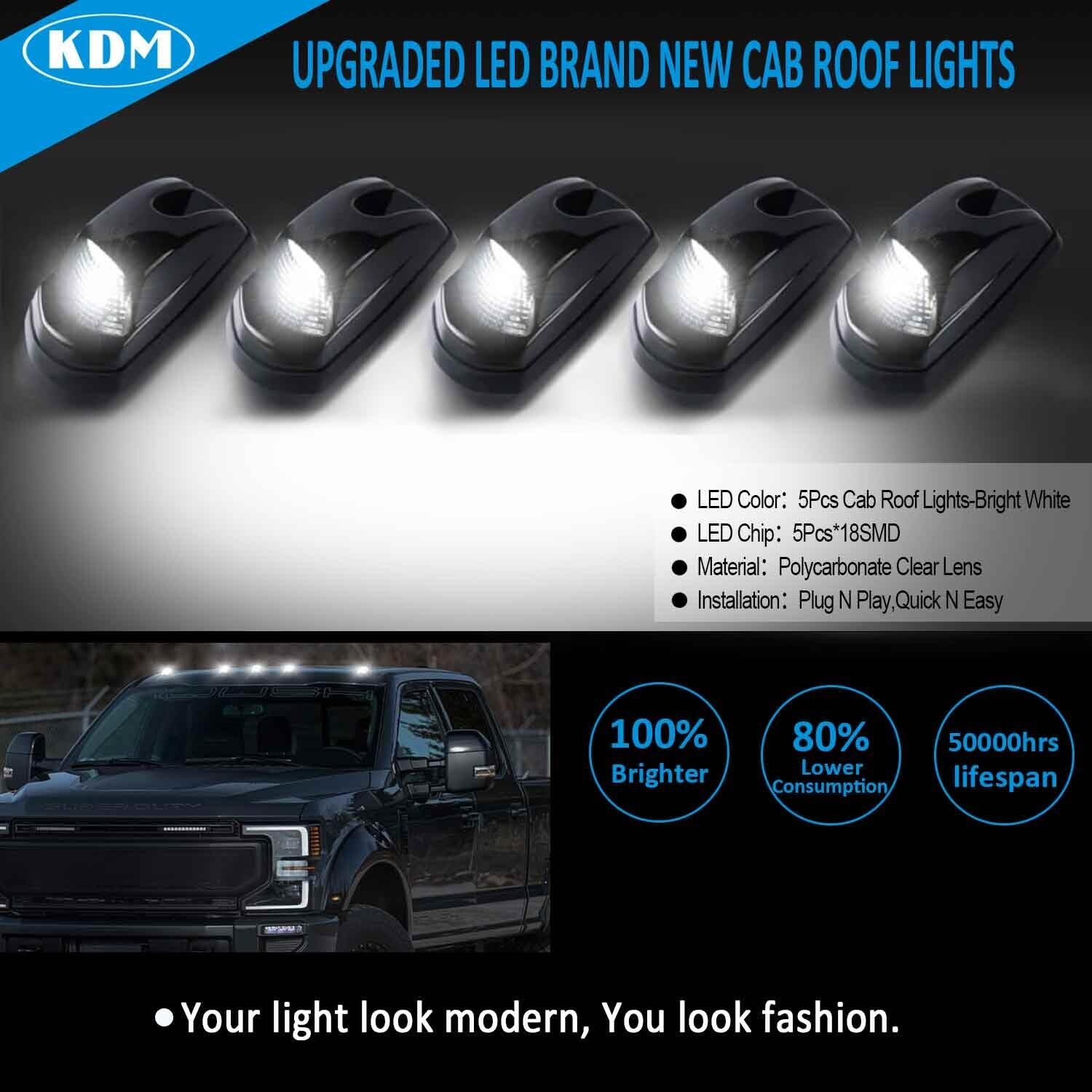 KDM Smoked Lens Led Cab Roof Top Marker Lights assembly Fit for 2017-2024 For…