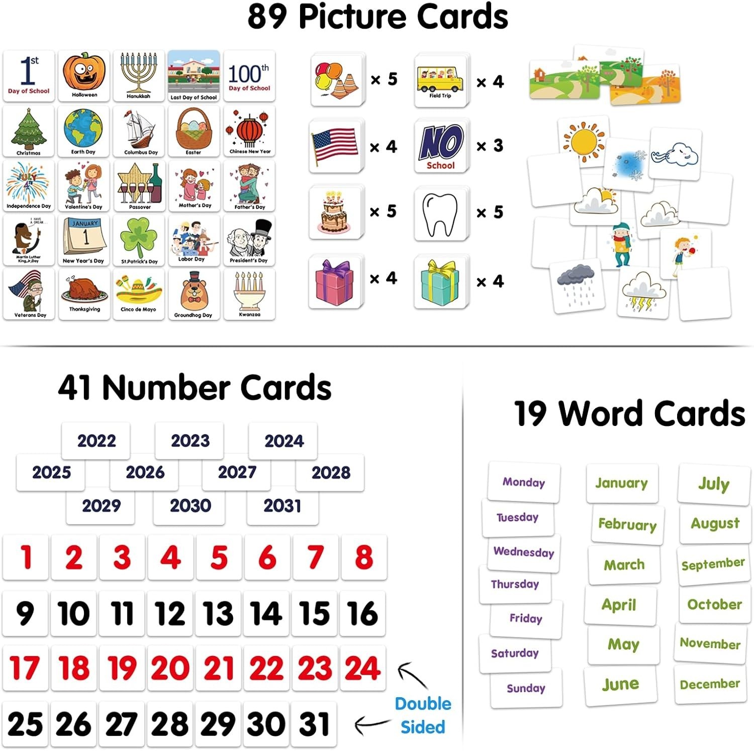 Durable Blue Calendar & Weather Pocket Chart for Preschool Learning – 149 Cards