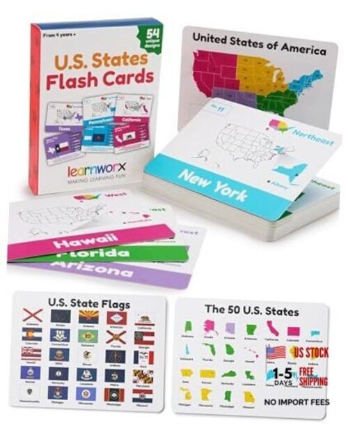 U.S. States Flash Cards for Kids | 50 State Geography Cards with Capitals,