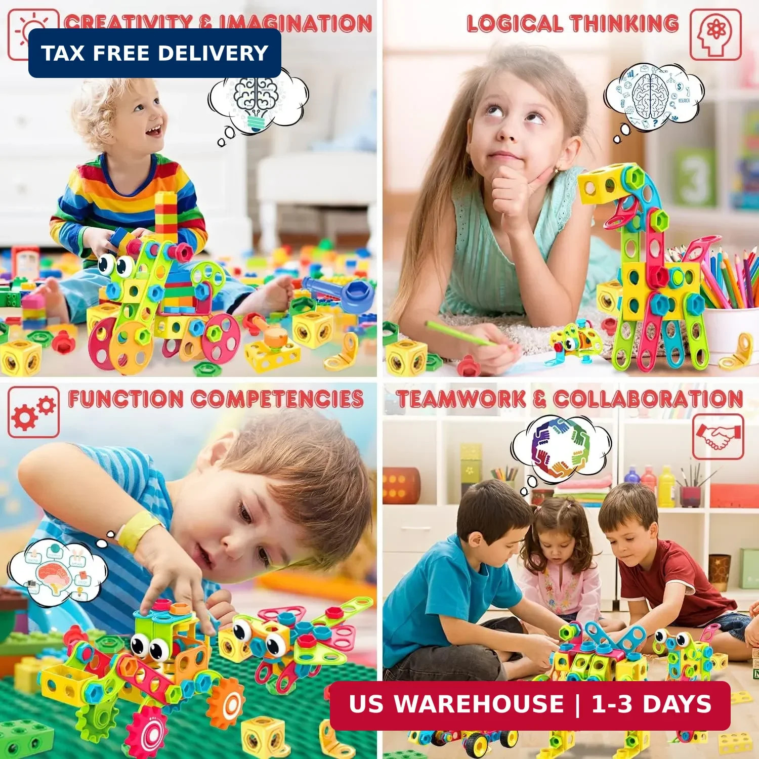 NXONE 195 PCS Educational STEM Toys for Boys and Girls Ages 3 4 5 6 7 8 9 10 Con