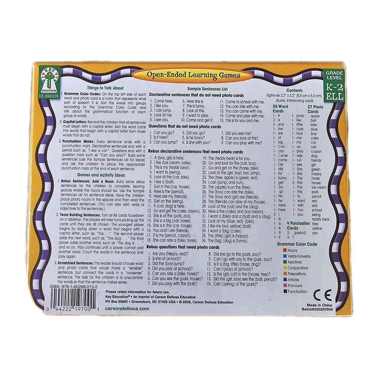 Sentence Building Learning to Read Game Classroom Teacher Supply ELL Home School