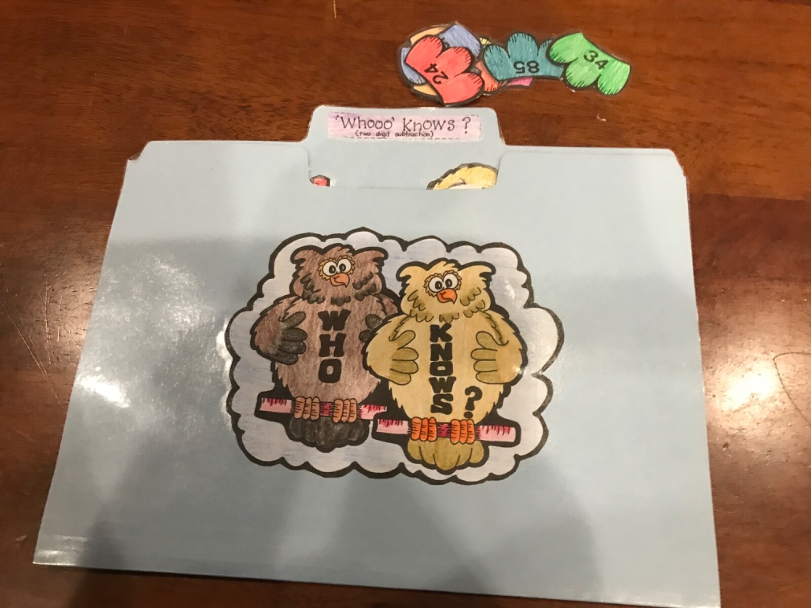 Whooo Knowa? 2 Digit Subtraction 2nd grade math file folder game teacher