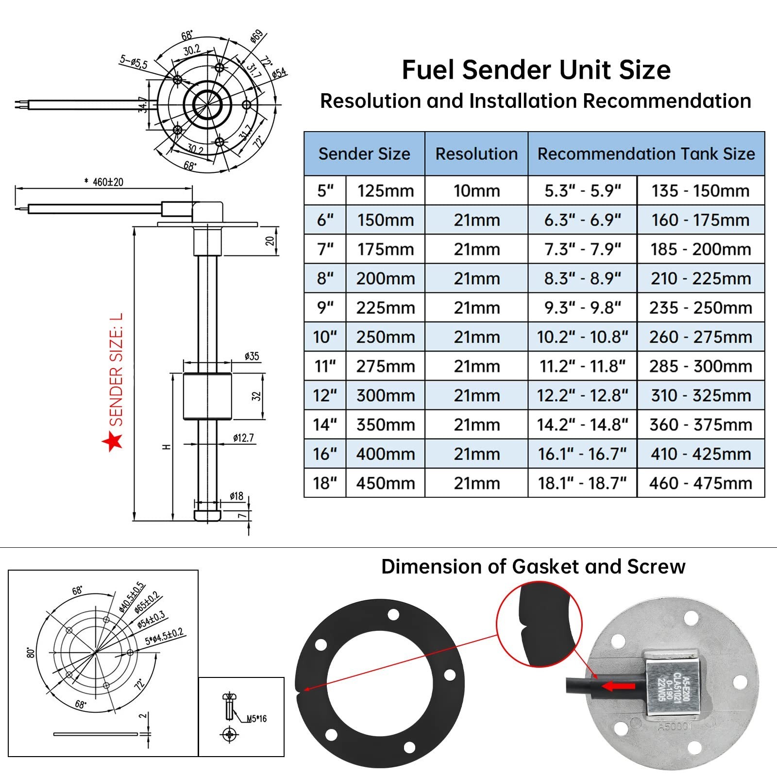 ARTILAURA 240-33 ohm Fuel Sending Unit 8″(200mm) Stainless Steel Water Fuel G…