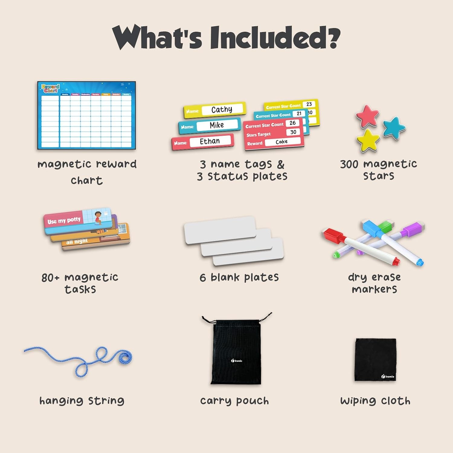 inamio Magnetic Kids Responsibility Reward Chart 3D Stars