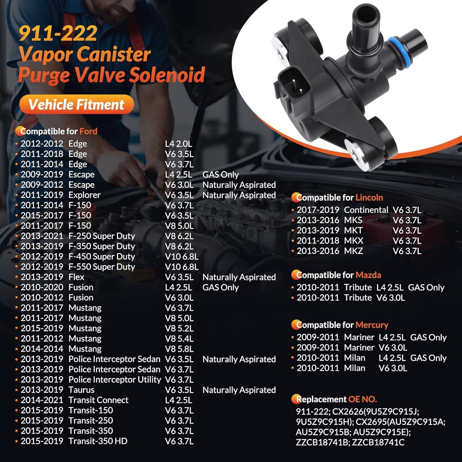 Vapor Canister Purge Solenoid Valve Emission For Ford Edge Escape Explorer F150