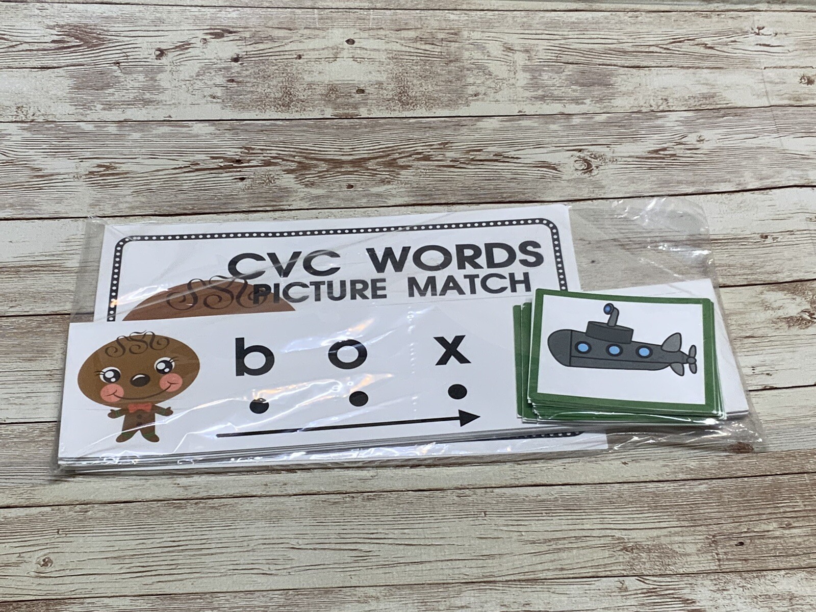 Gingerbread Boy – Themed Learning Centers – CVC Words Picture Match Laminated