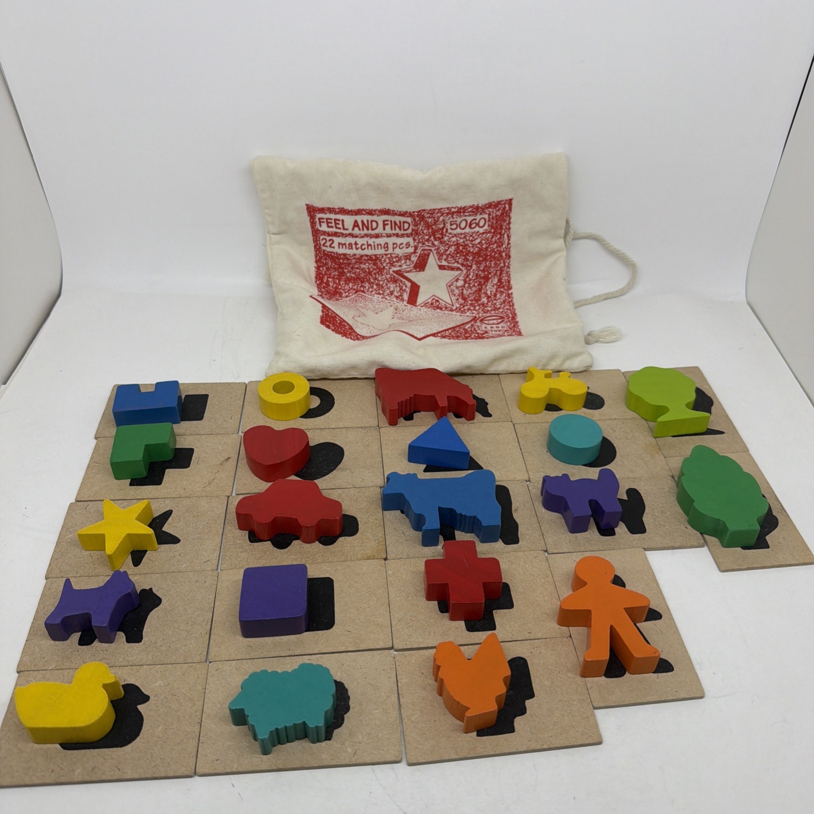 3D Feel and Find Kids Game 21 Wooden Matching Shapes With Bag Sensory Eddu Toy