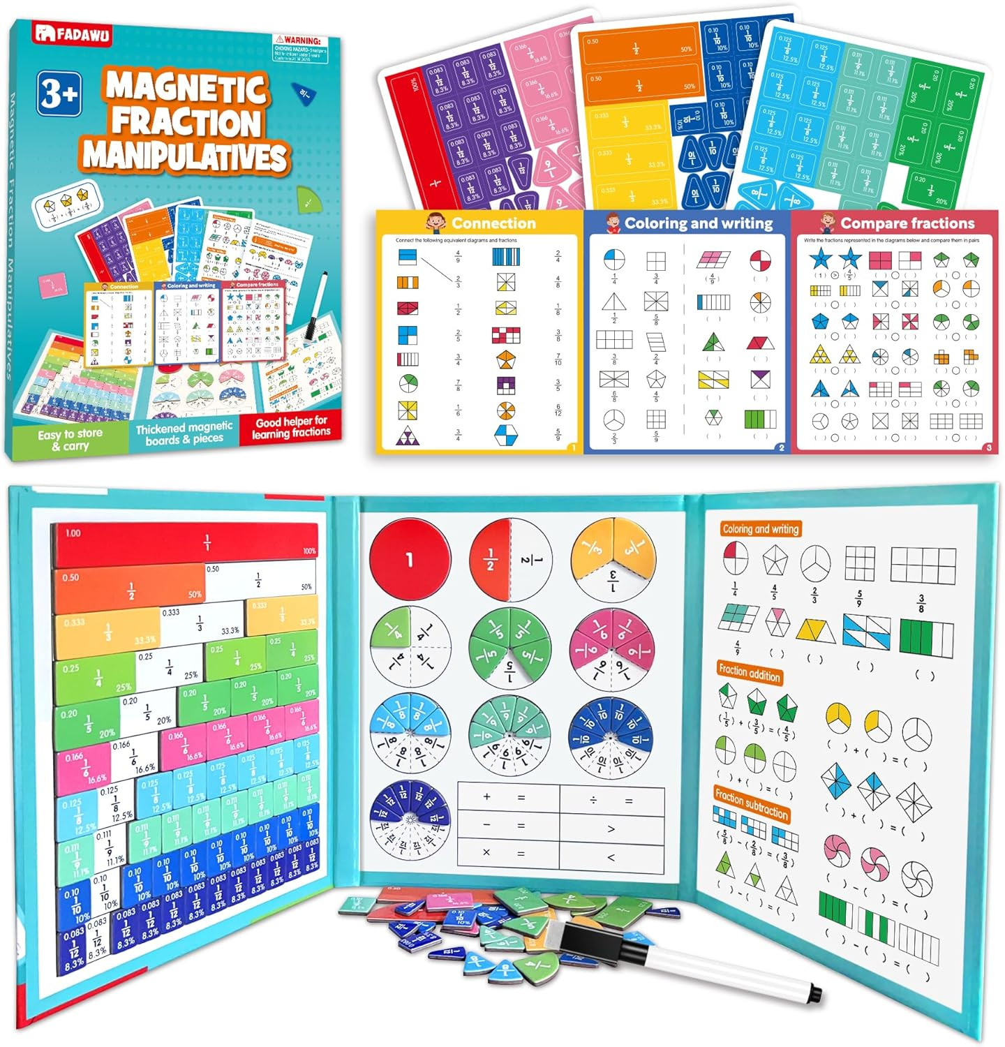 Magnetic Fraction Educational Puzzle Book Montessori Math Manipulatives for Kids