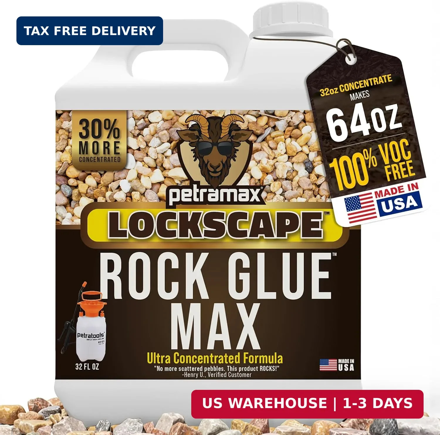 Petra Max Rock Glue for Landscaping, 32 Ounce – Ground Coverage & Pet Safe Mulch