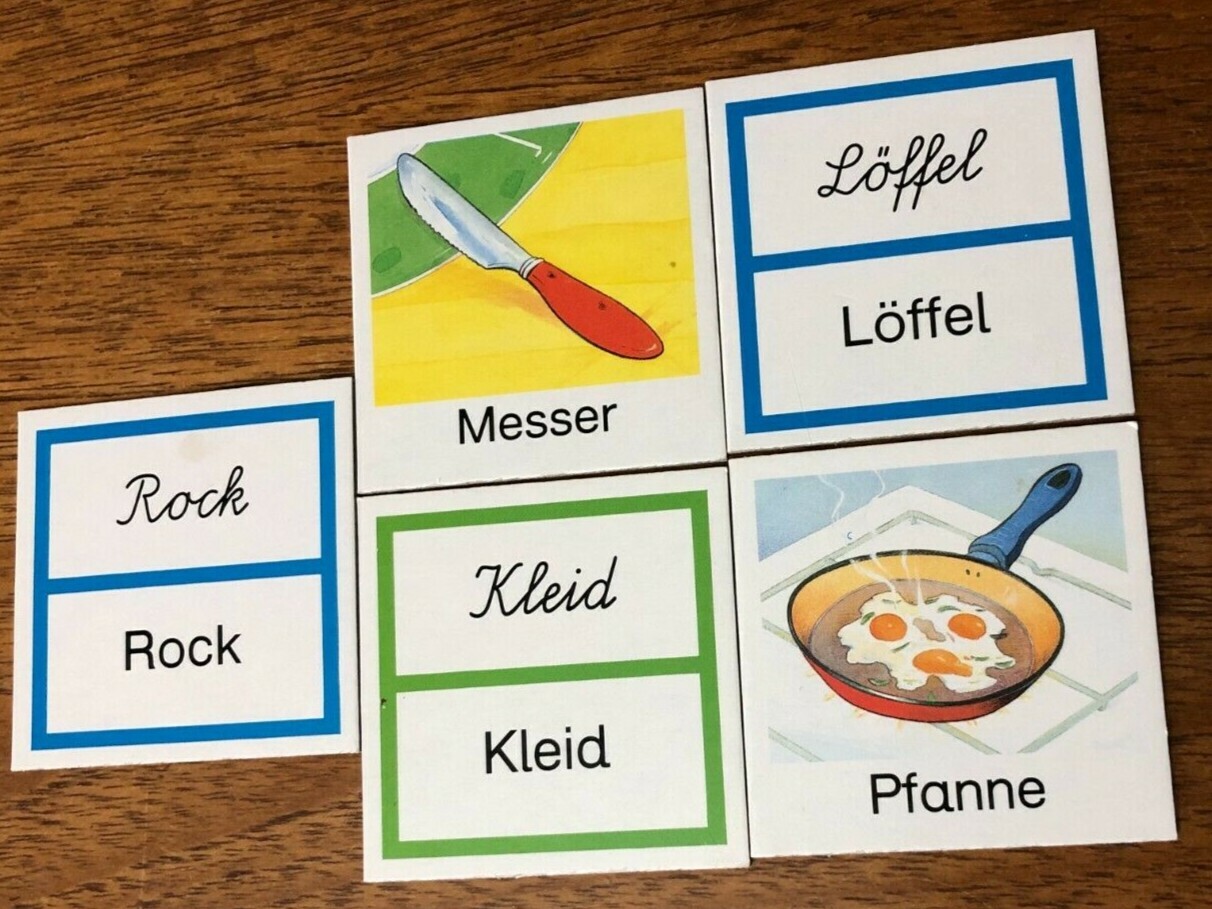 German Reading Memory Game for Children Kids Learning Foreign Language Education