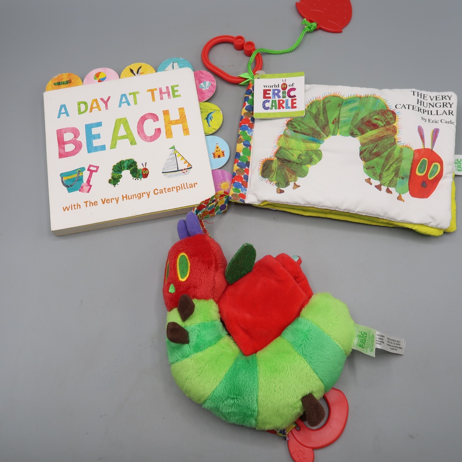 Eric Carle Crinkle book plush very hungry caterpillar & Hang sensory Toy Lot