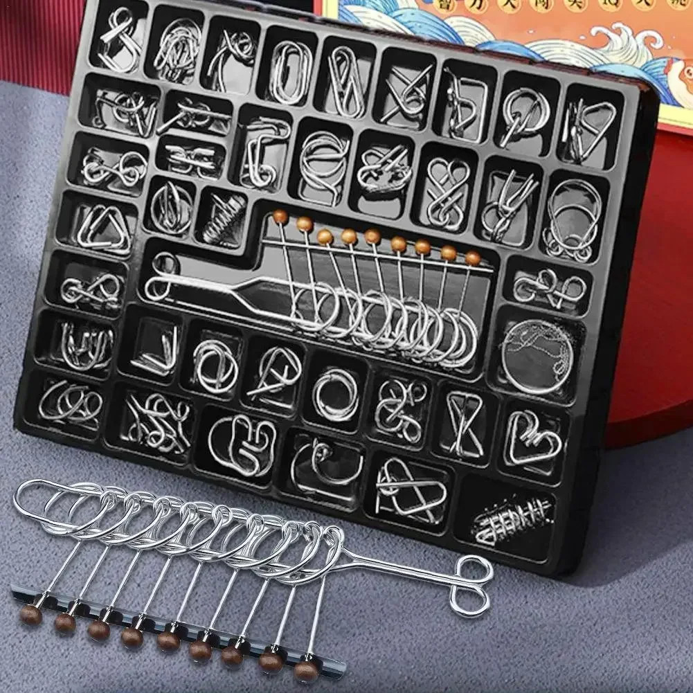 50PCS 3D Metal Puzzle Brain Teaser Disentanglement Iron Link Lock Toy