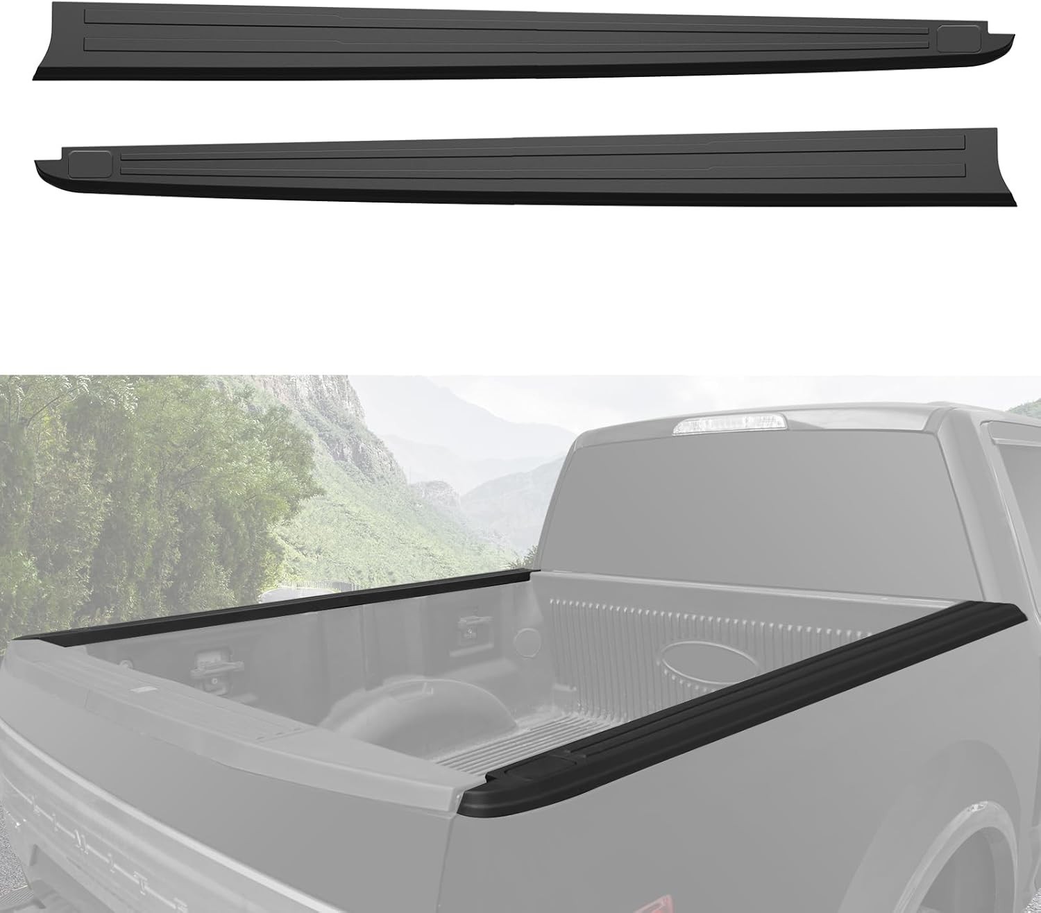 Side Bed Rail Caps 5.5′ for Ford F150 2015-2020, Black Trunk Left & Right Bed Ra