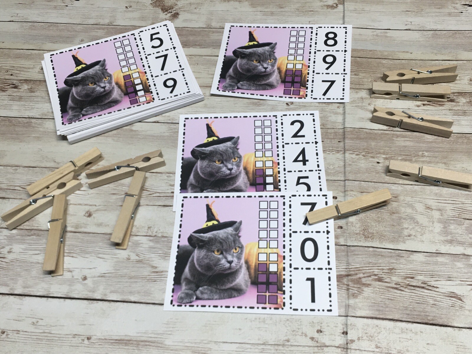 Kitty Cat Witch – Math – Cards for Learning Center 40 Cards- Teaching supplies