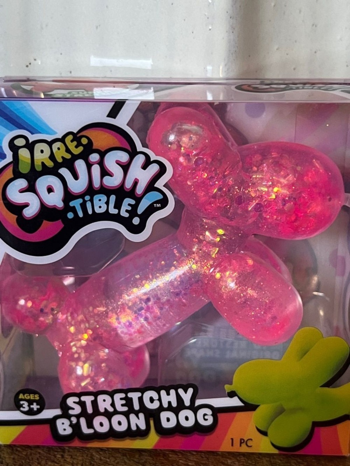 JA-RU Irre-Squish-tible Stretchy B’Loon Dog Toy of Pink Glitter NEW