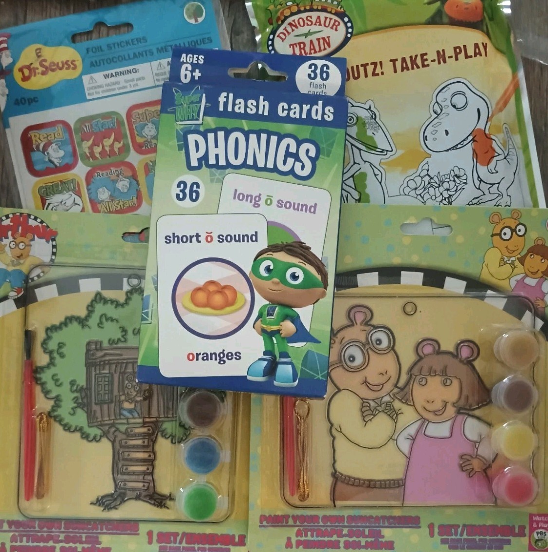 PBS Kids Lot Arthur Super Why Dinosaur Train Dr Seuss Phonics Flash Cards Craft