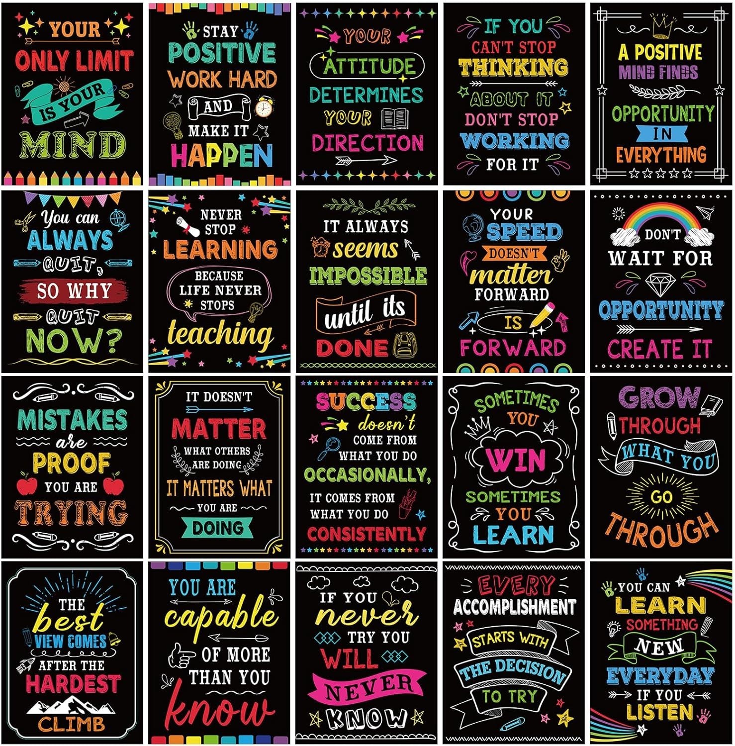 Motivational Posters Classroom Growth Mindset Wall Decor Set of 20 11×14 Inches