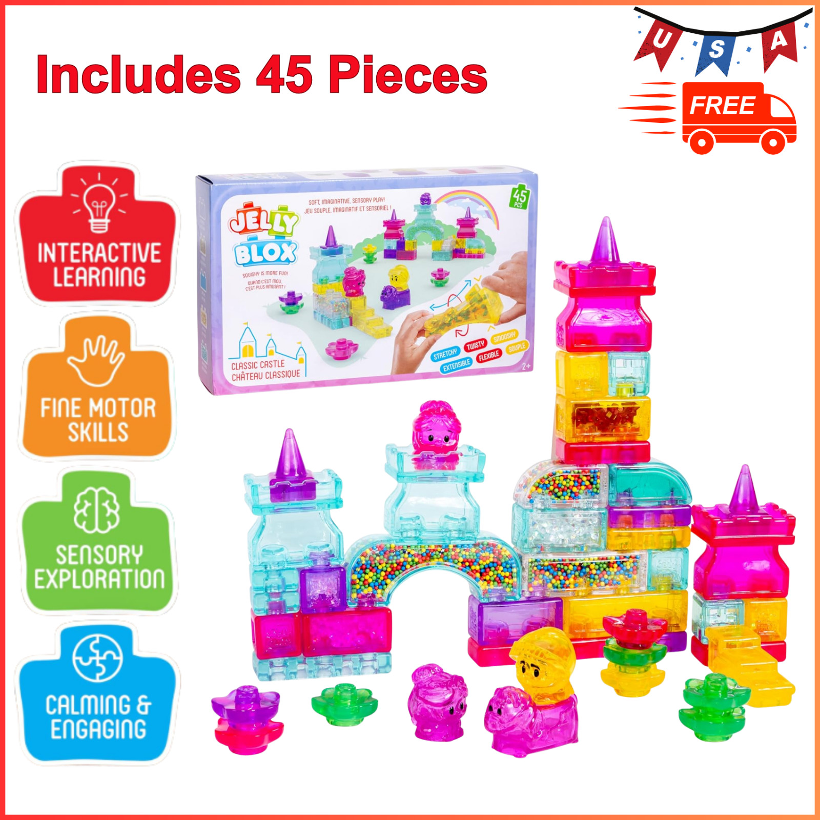 Jelly Blox Classic Castle Set – Includes 45 Pieces Toddler & Preschool Building