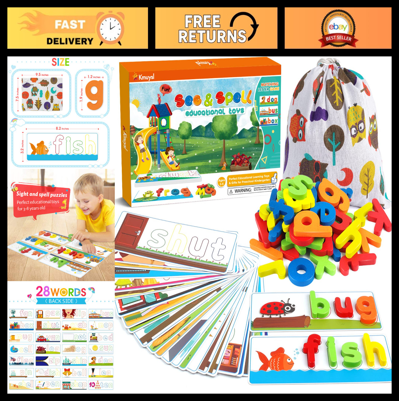 Educational Learning Toys for Kids 3-6 – See & Spell CVC Word Builders, Alphabet