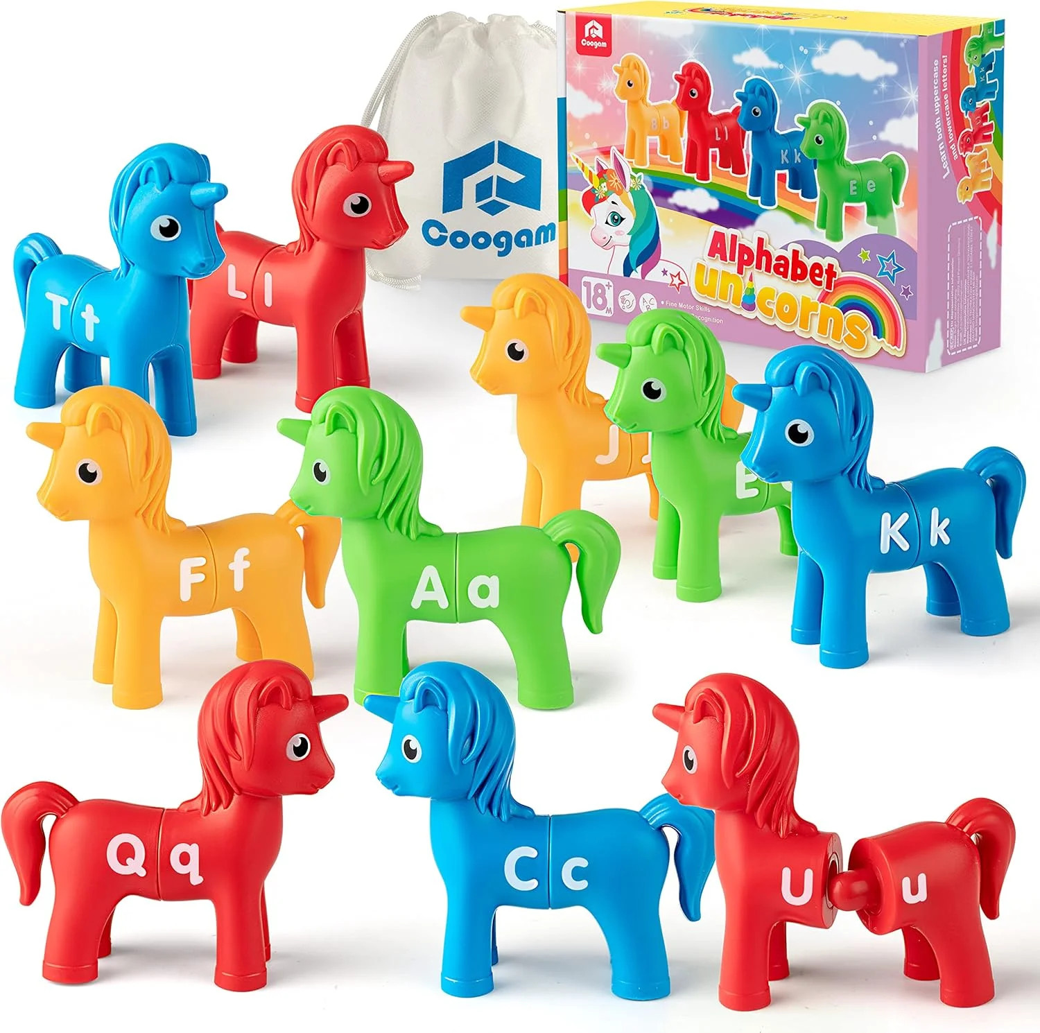 Coogam Unicorn Uppercase & Lowercase Letters Matching Game,13pcs Double-Sided AB