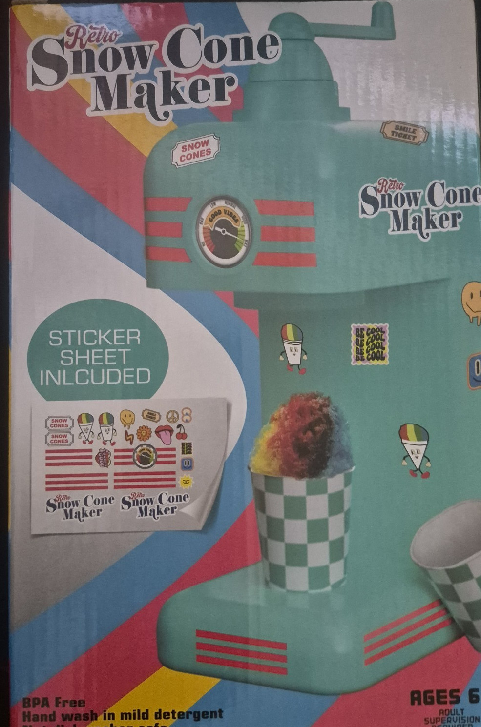 New Retro Snow Cone Maker Frozen Treat Includes Stickers Cups Ice Molds BPA Free