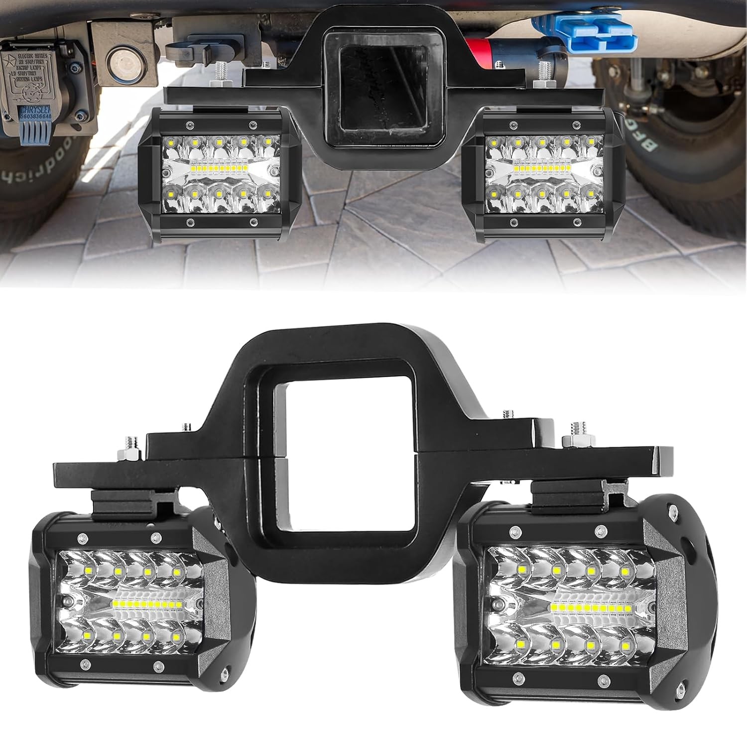 4 Inch LED Work Light Pods with 2.5 Inch Towing Hitch Mount Brackets