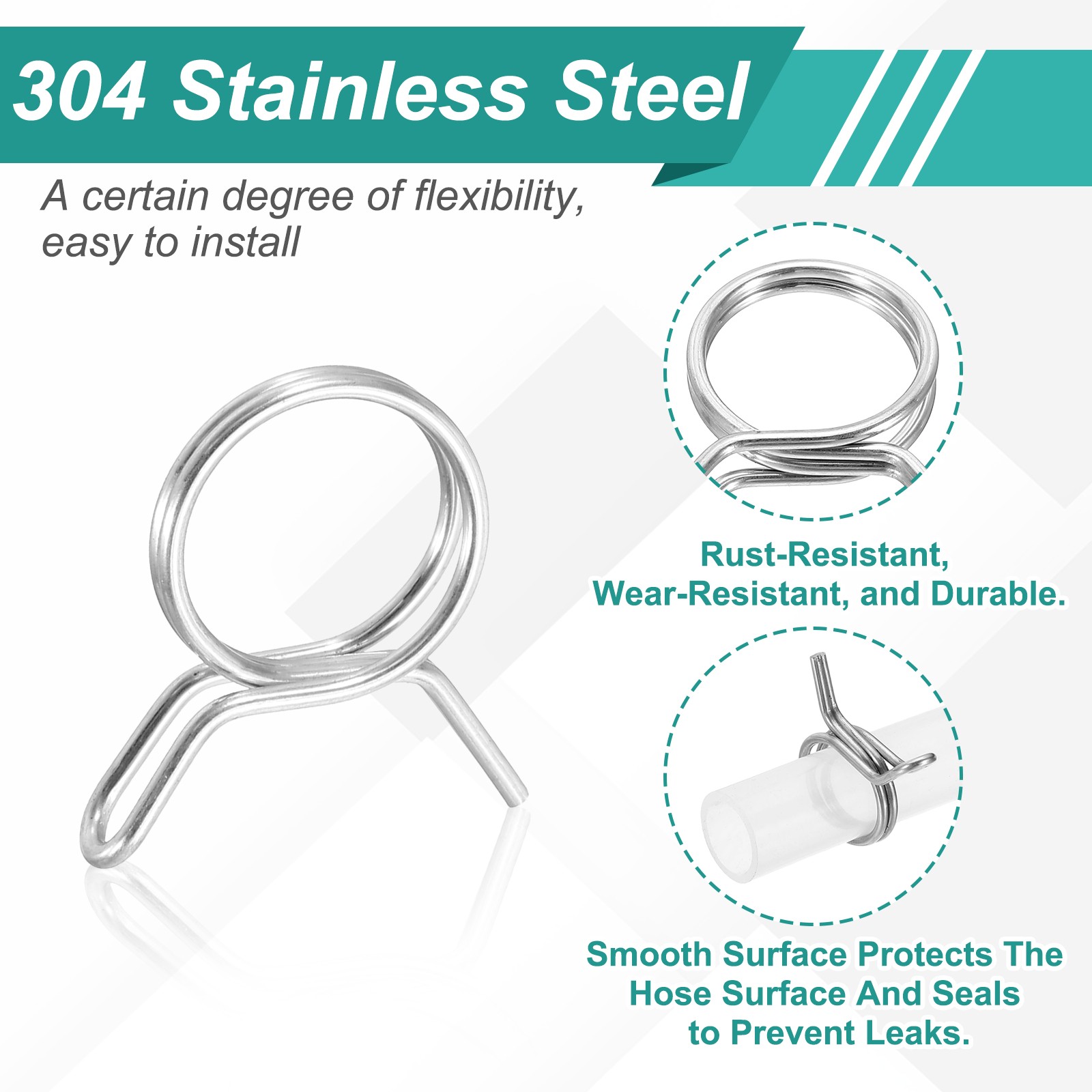 12Pcs 14mm ID 14-16.5mm OD Double Wire Spring Hose Clamp Spring Clips Clamps