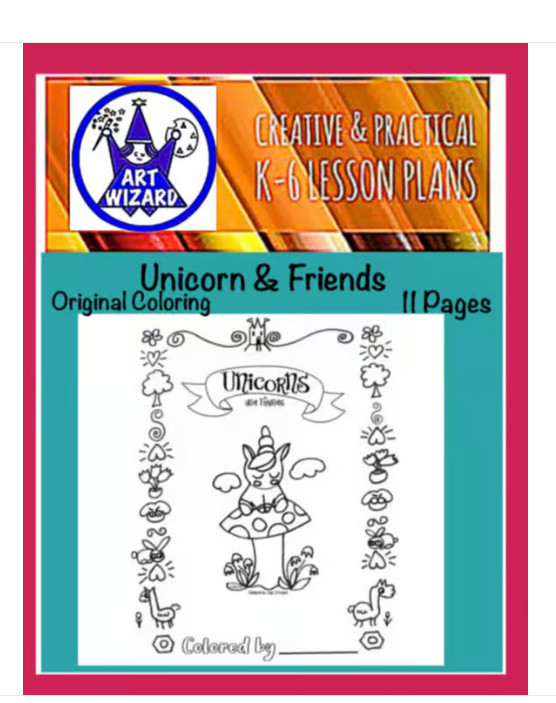 Art Wizard Coloring Pages- Unicorn and Friends- 12 Pages-Digital- PRINTING REQ’D