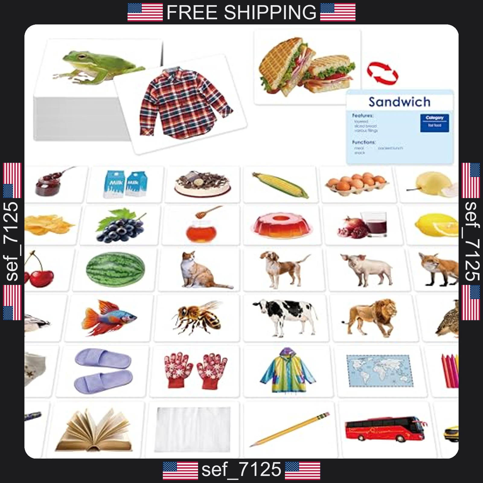140 Noun Picture-Word Cards, Picture Flashcards Language Builder Visual Aid