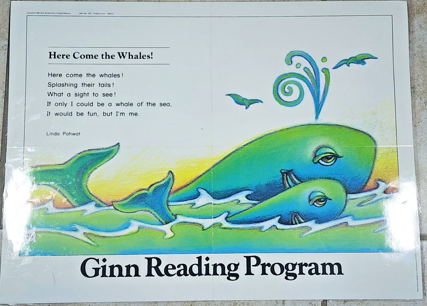GINN READING PROGRAM POSTER HERE COMES THE WHALES LINDA POHWAT VINTAGE