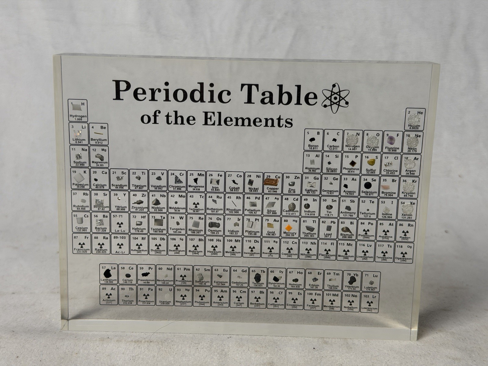Periodic Table of Elements Real Embedded Elements Acrylic Display for Teaching