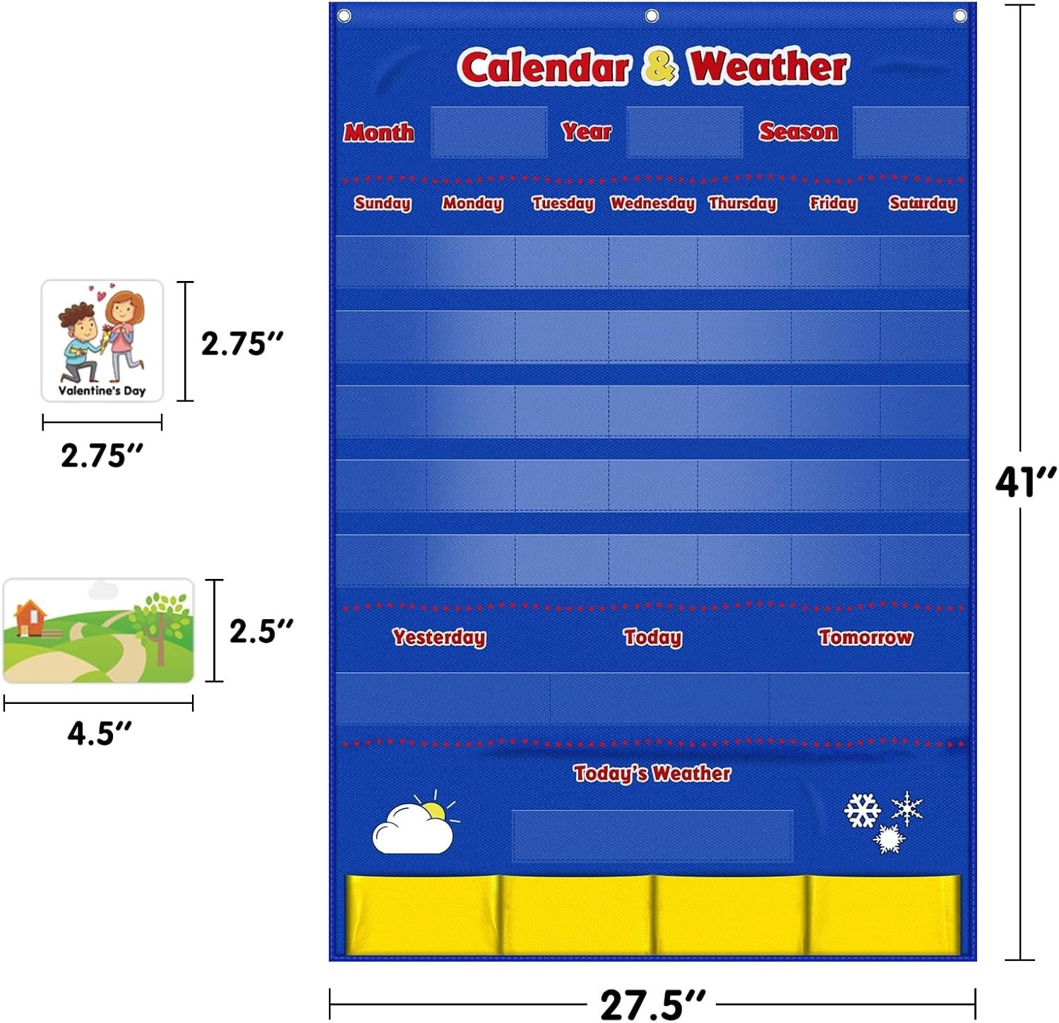Durable Blue Calendar & Weather Pocket Chart for Preschool Learning – 149 Cards