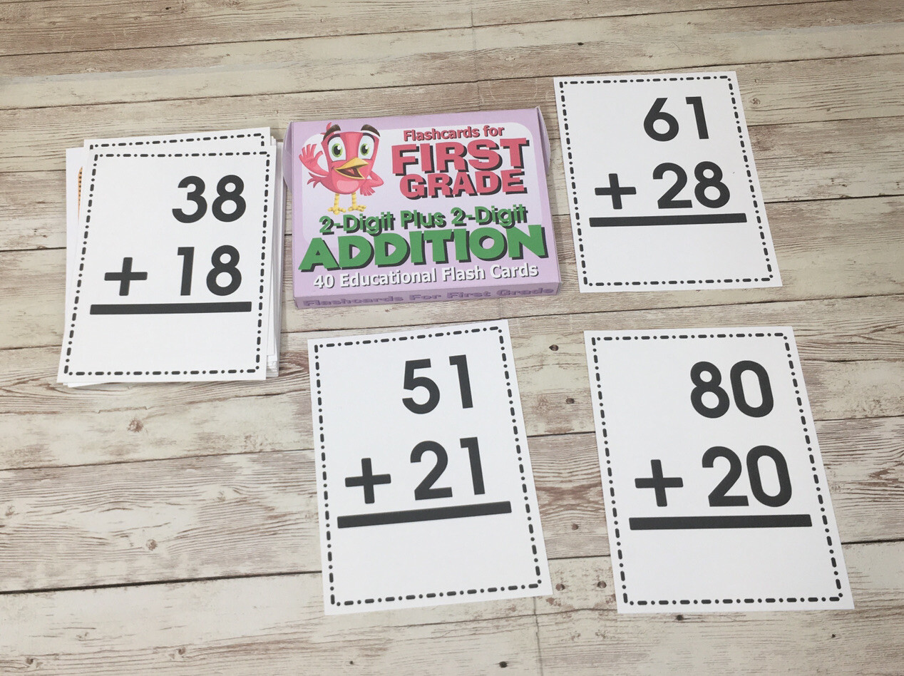 Addition 2-digit plus 2-digit Flashcards For First Grade – Educational